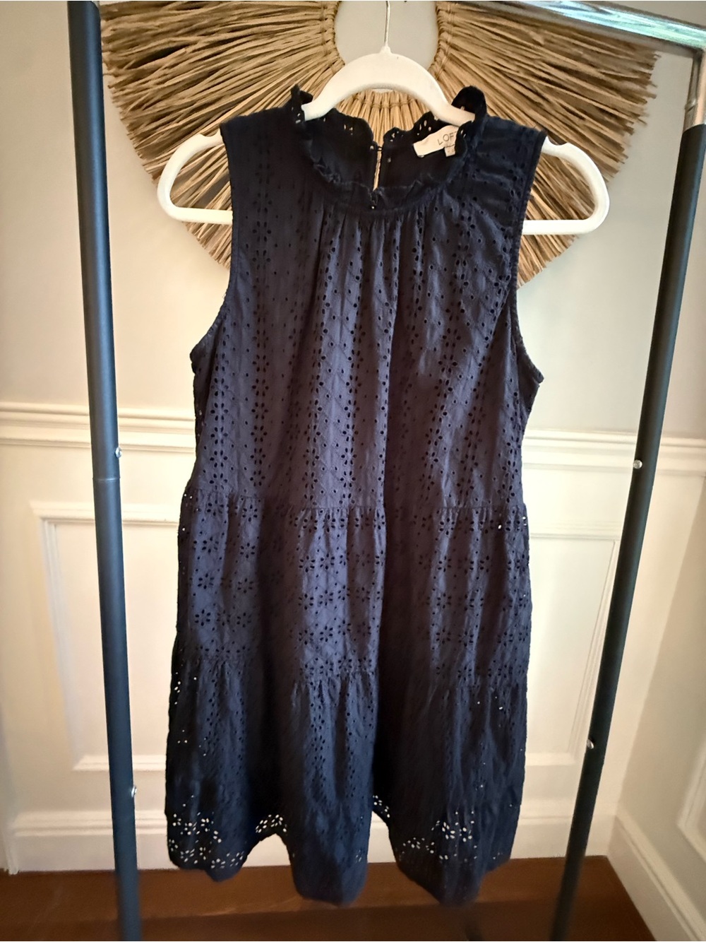 LOFT Navy Sleeveless Eyelet Midi Dress